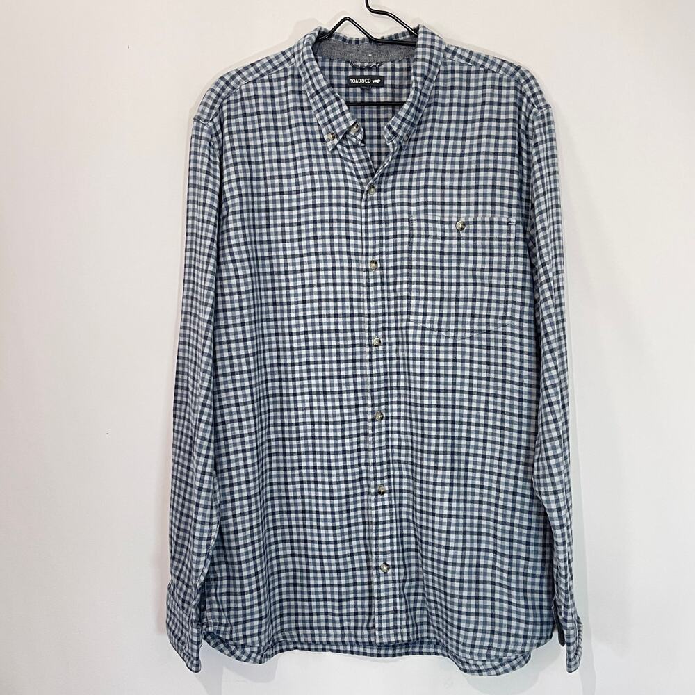 Toad & Co. Flannel Button Down Shirt Mens XL Gray Dark Blue Long Sleeve Outdoor
